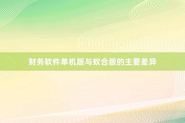 财务软件单机版与蚁合版的主要差异